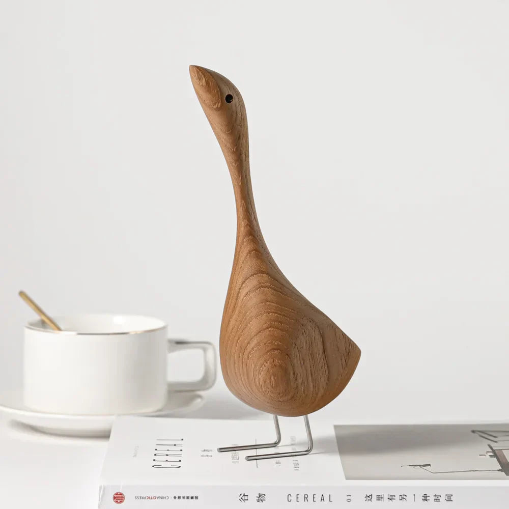 Norvo | Nordiske Tre Gås Figurer Abstrakt Teak Tre Skulptur Kjærleikpar Figurer Naturlige Dyre Ornamenter for Hjemdekorasjon
