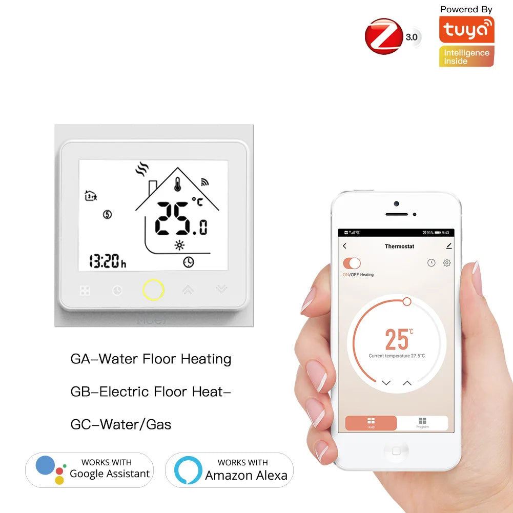 Tuya ZigBee Smart Termostat Hub med LCD-skjerm - WiFi Vannvarmer & Gulvkontroll via SmartLife Google Alexa-apper