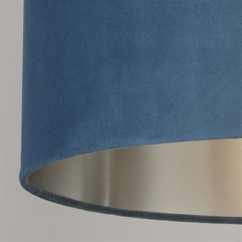 Norvo | Teal Blue Velvet Vintage Easy Fit Trommeskjerm med Sølvinteriør 28cm