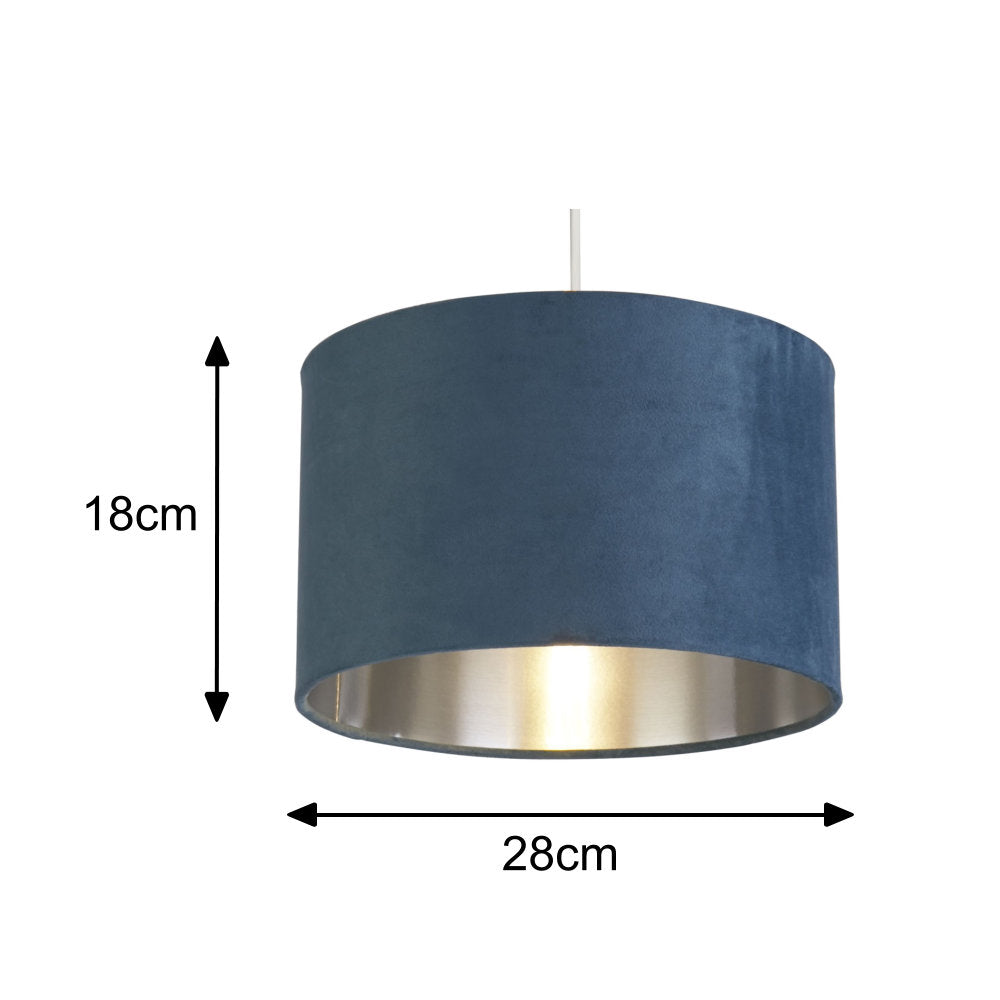 Norvo | Teal Blue Velvet Vintage Easy Fit Trommeskjerm med Sølvinteriør 28cm