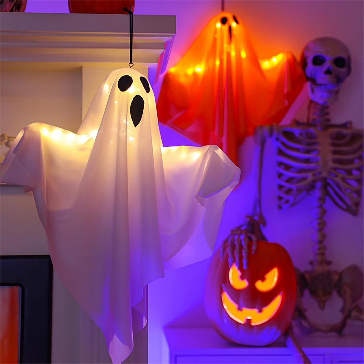 Norvo | Spooky Halloween Tofabrik Gespenst Hengelys for Festdekor
