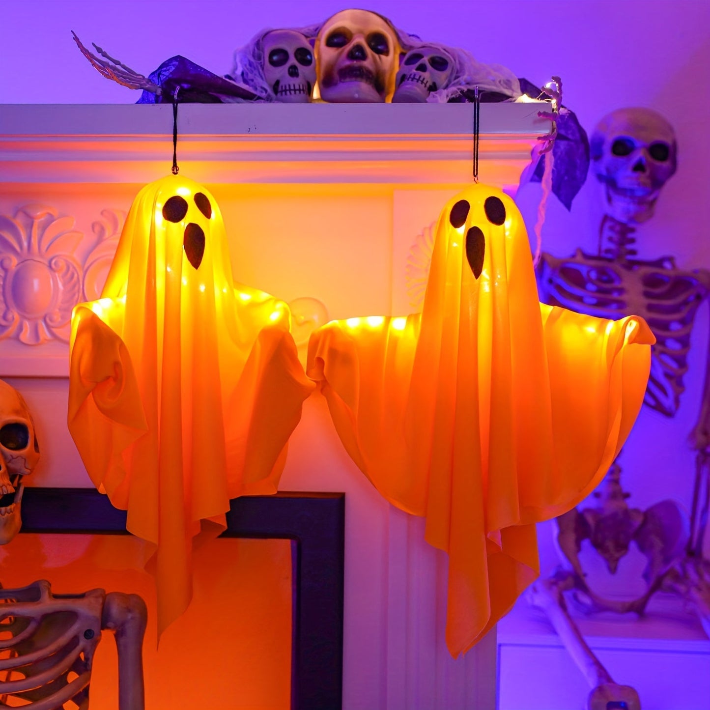 Norvo | Spooky Halloween Tofabrik Gespenst Hengelys for Festdekor