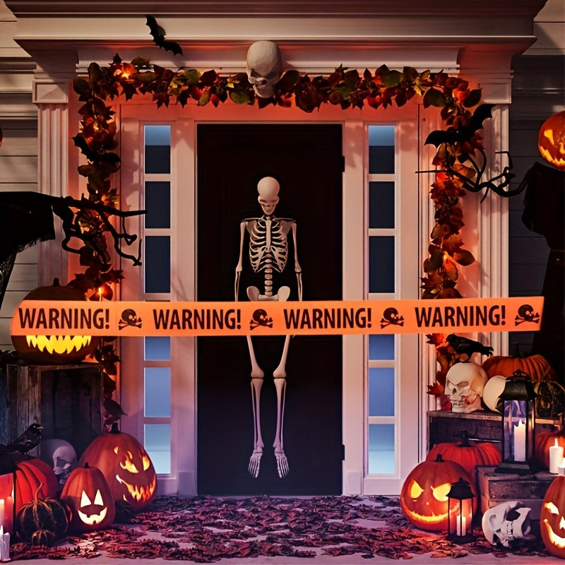 Norvo | Spooky Halloween Hodeskalle Banner – Plast Advarsel Tape Dekorasjon