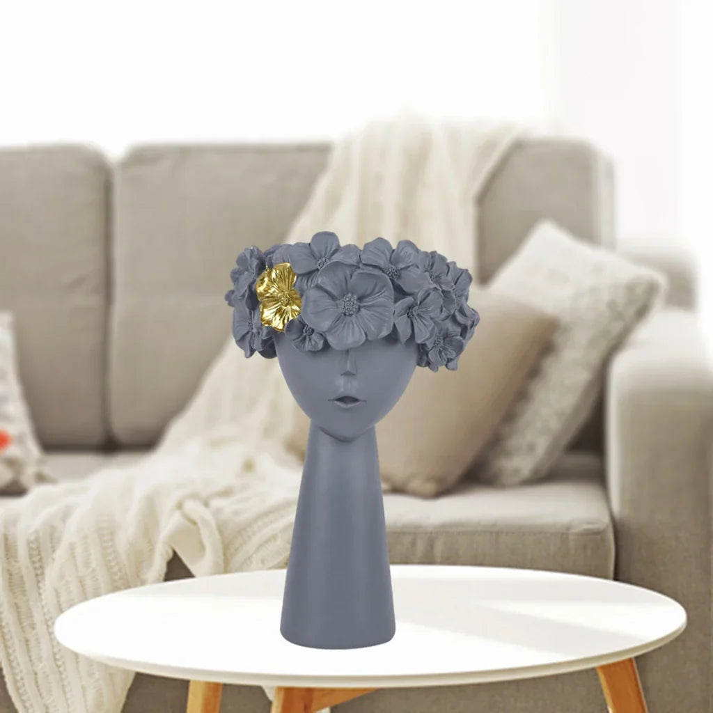 Norvo | Nordisk Jente Hode Blomst Harpiks Vase Statue Blomst Blomster Vaser for Kontor Skrivbord Tørkede Blomster Ornamenter Dekor Beholder