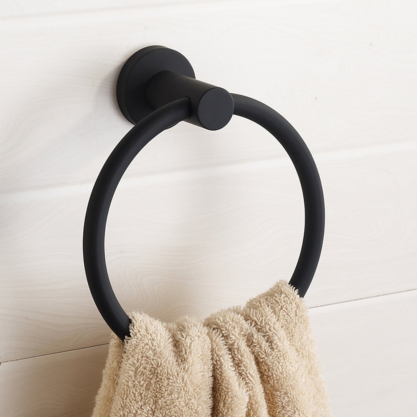 Norvo | Håndkleholder laget av 304 rustfritt stål i krom, Rundt enkelt design, Svart, Europeisk baderoms tilbehør, Rustfritt
