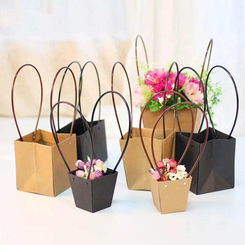 Norvo | Bærbar vanntett kraft-blomsterboks-gavepose - Ideell for bryllup, fester og bursdagsgaveinnpakninger