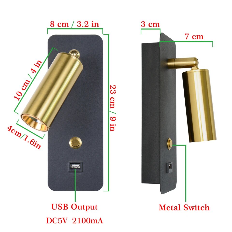 Leselampe med bryter og USB-lader
