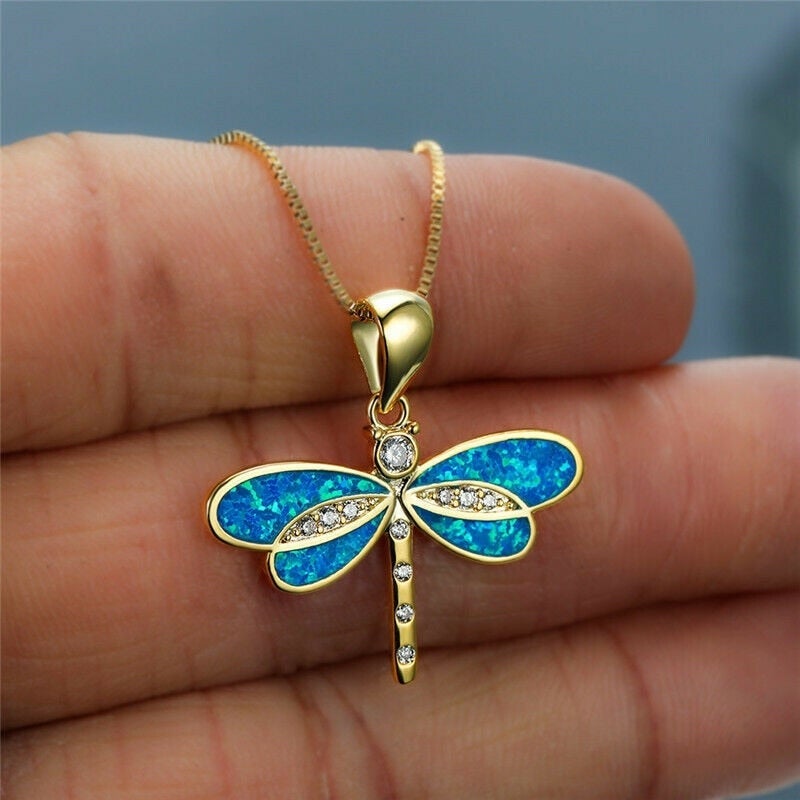 Norvo | Dragonfly Gold Necklace With Opal - Aurielle