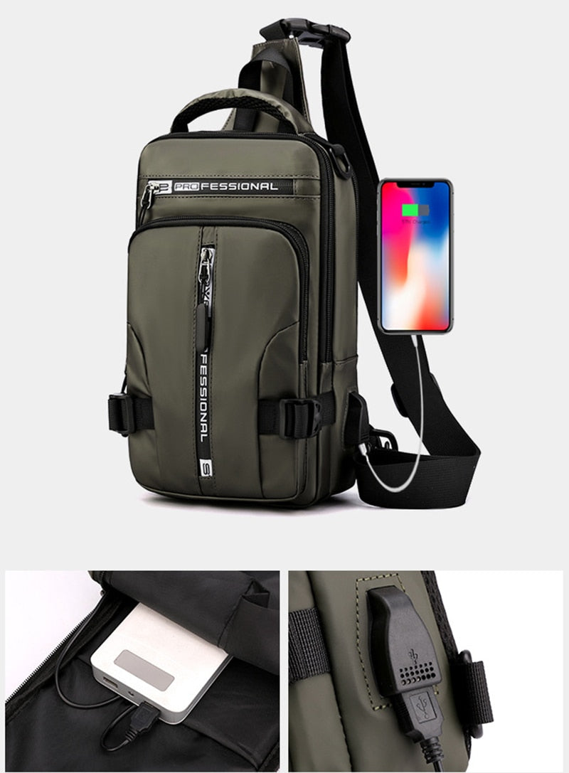 Norvo | Vanntett Oxford Crossbody Bag, Tyverisikkert Sling Bag, USB Lading & Flerlommes Design