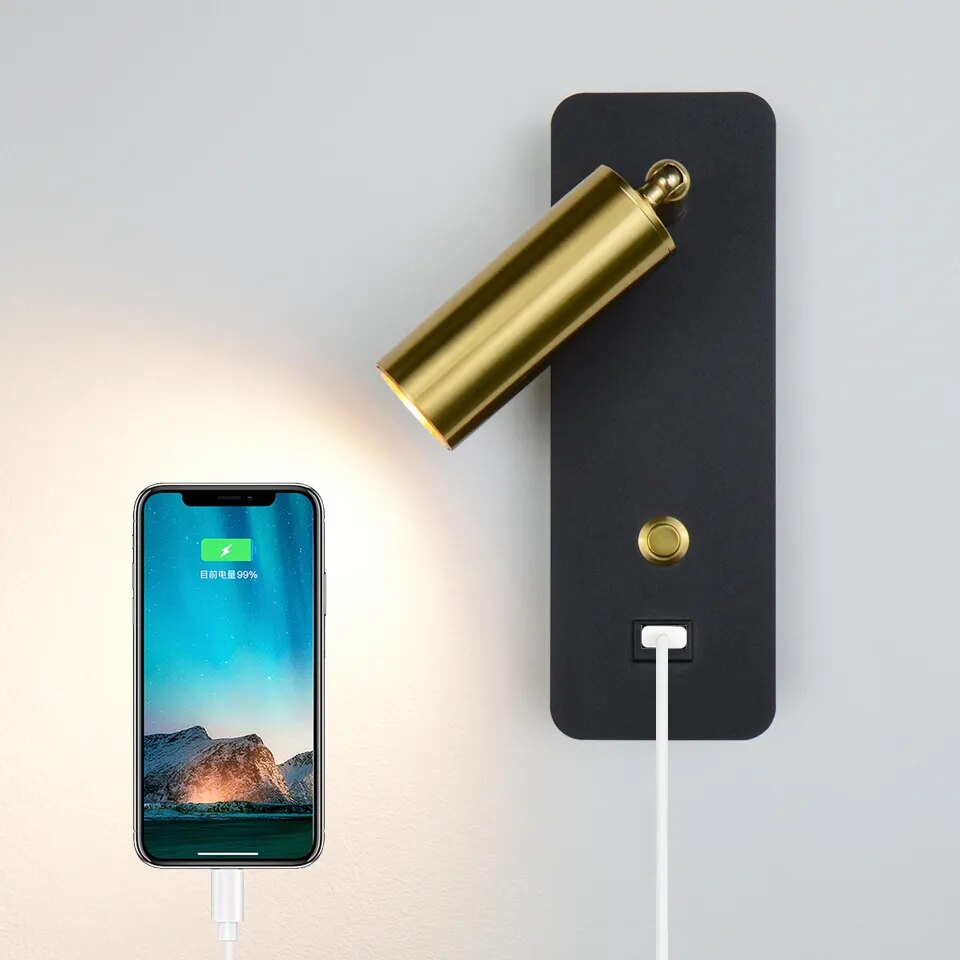Leselampe med bryter og USB-lader
