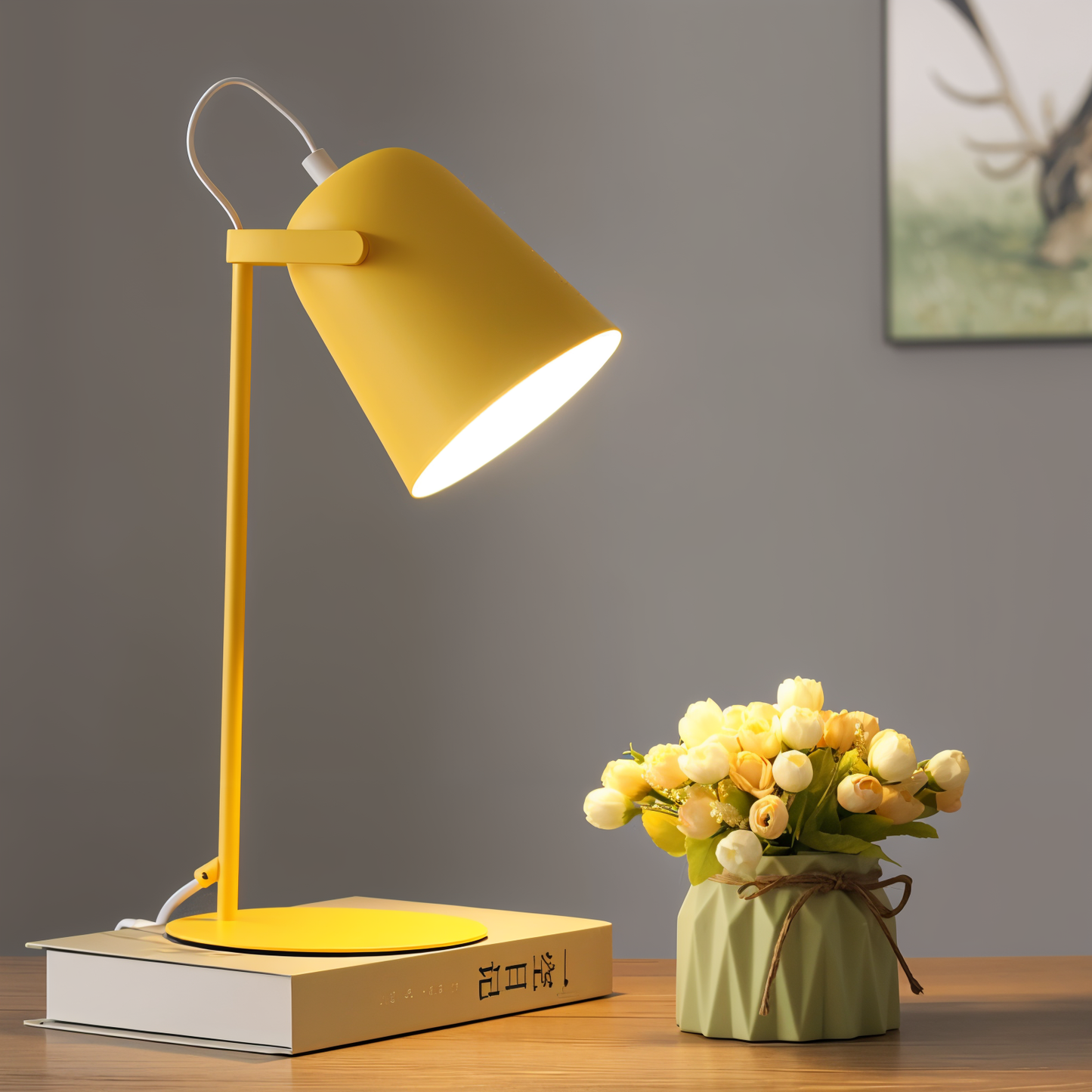 Norvo | Macaron Bordlampe - Nordisk Gul Skrivebordlampe - Justerbar Lampe
