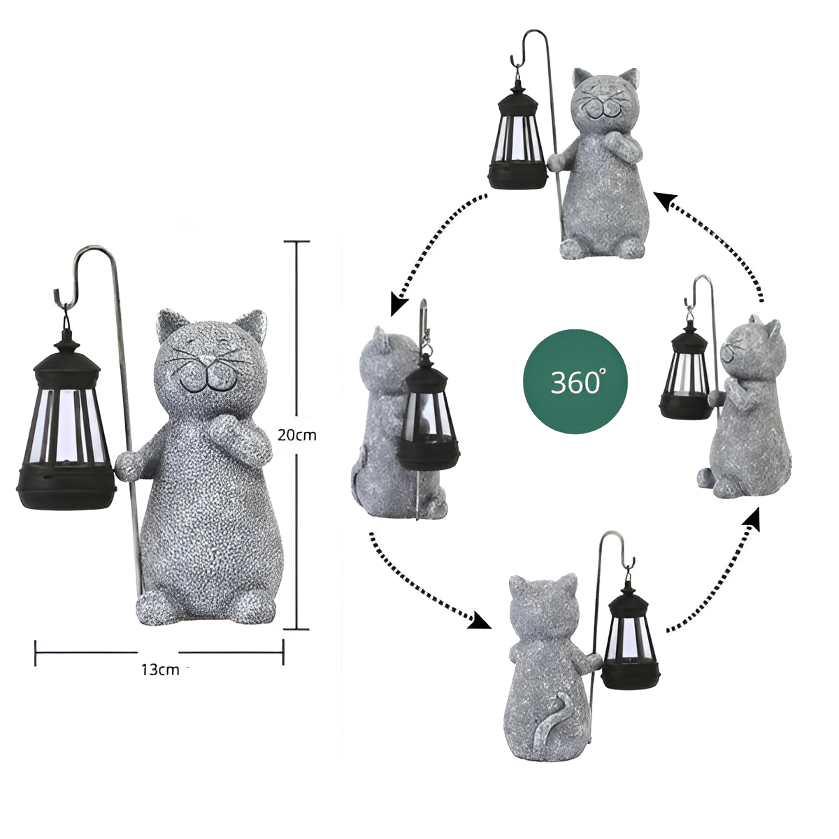 Norvo | Glitrende Kitty Sol Statue | Energieffektiv Hagebelysning