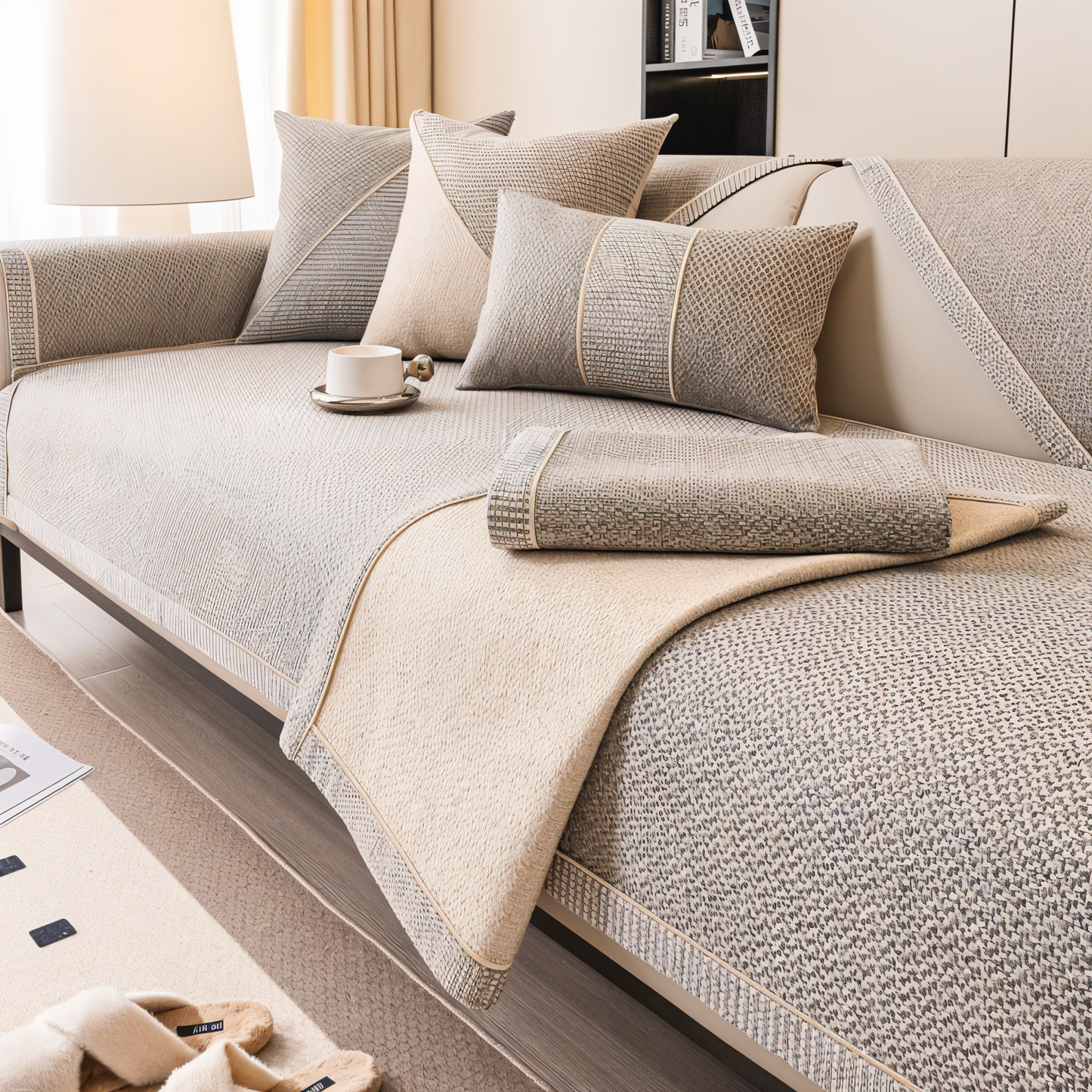 Norvo | Solid Satin Sofa Cover – Non-glidende bomull og polyesterbeskytter