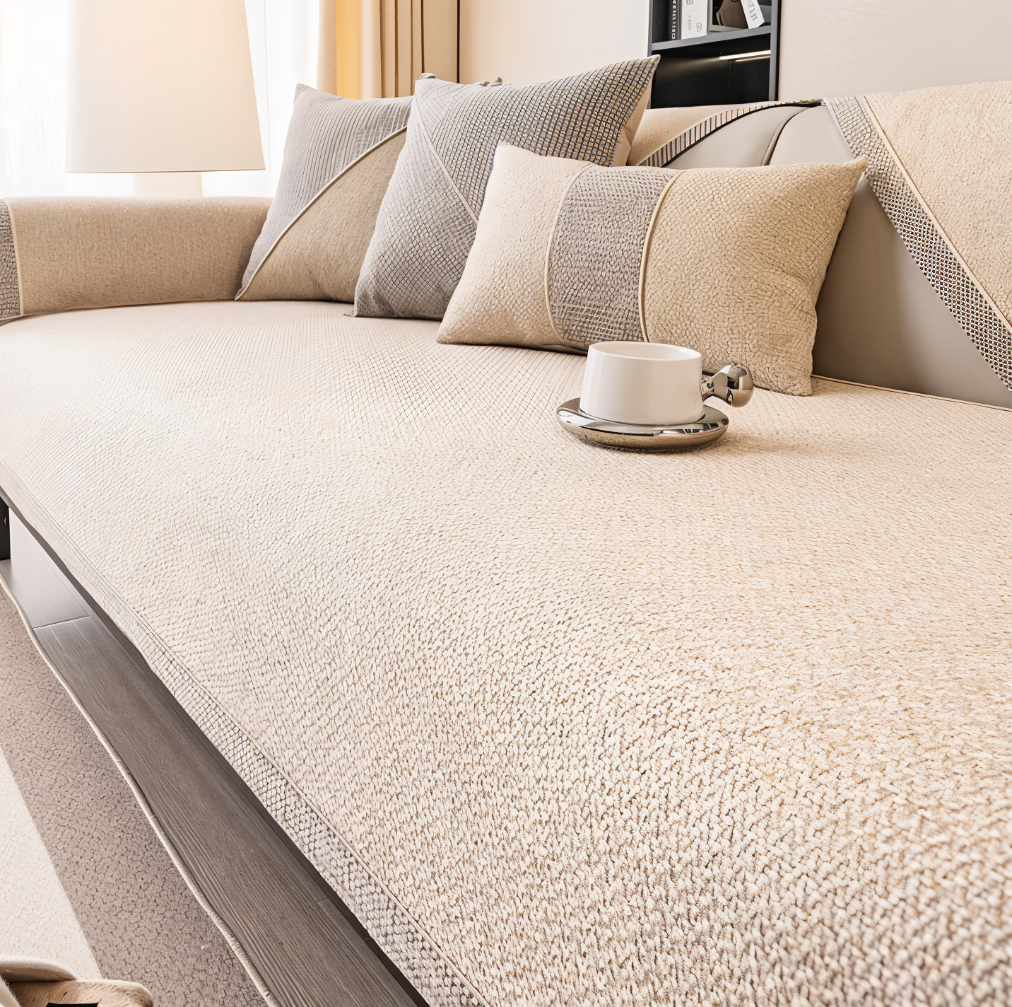 Norvo | Solid Satin Sofa Cover – Non-glidende bomull og polyesterbeskytter