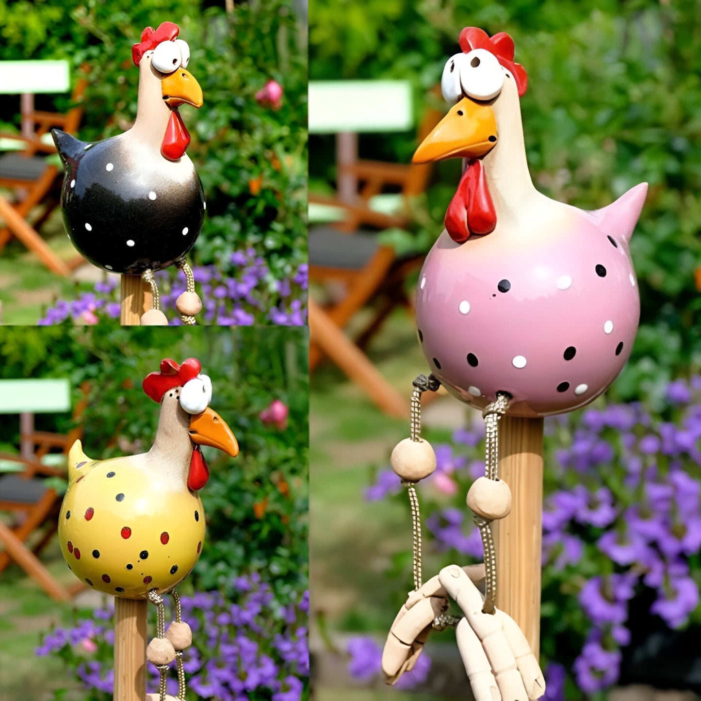 Norvo | Whimsy Big-Eyed Rooster Hage Statue – Værbestandig Harvester Ornament