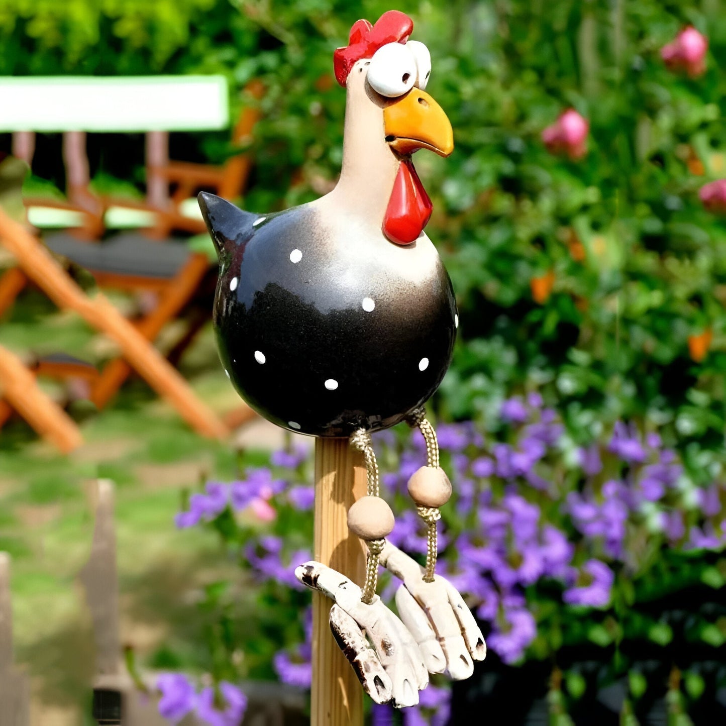Norvo | Whimsy Big-Eyed Rooster Hage Statue – Værbestandig Harvester Ornament
