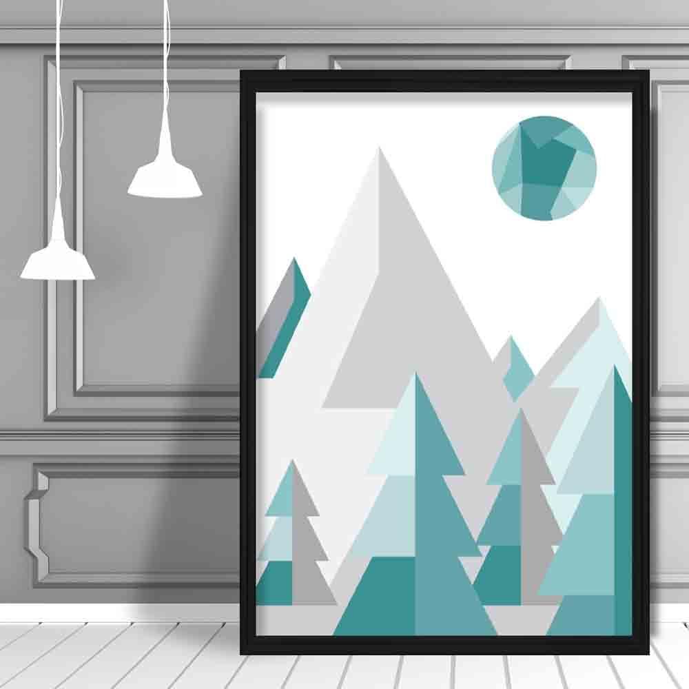 Norvo | Geometrisk Poly Aqua Blå Og Grå Skog Plakat