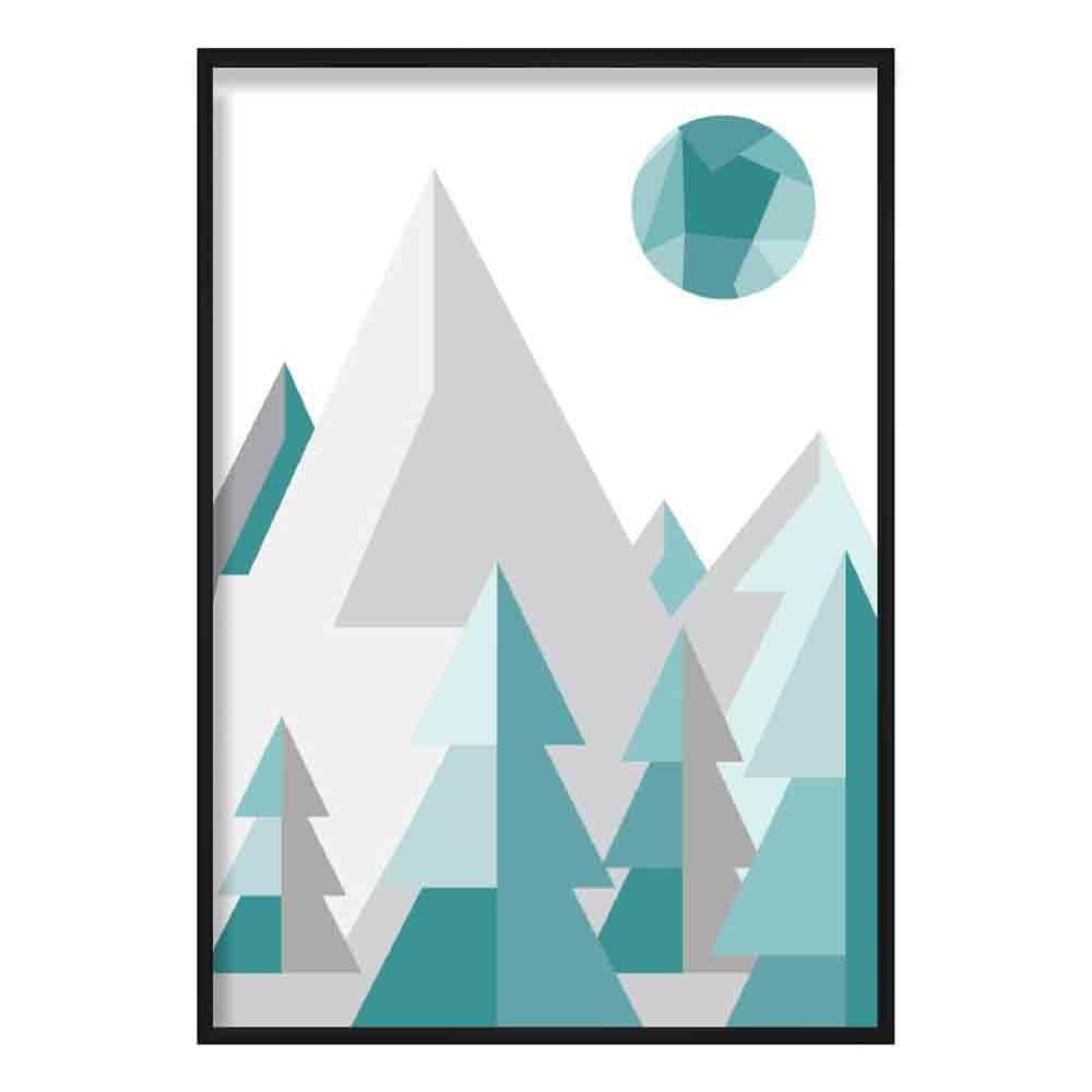 Norvo | Geometrisk Poly Aqua Blå Og Grå Skog Plakat