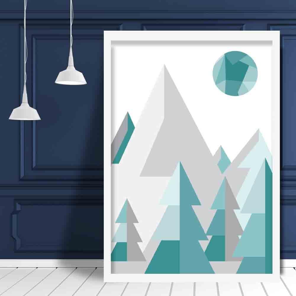Norvo | Geometrisk Poly Aqua Blå Og Grå Skog Plakat