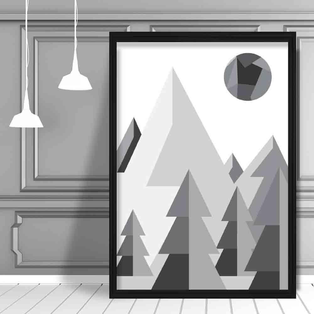 Norvo | Geometrisk Poly Svart Og Grå Skog Plakat