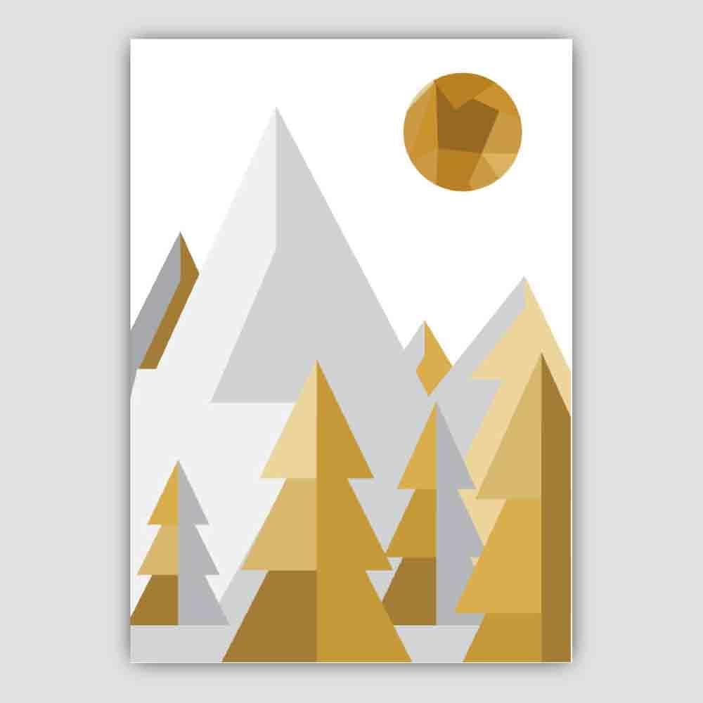 Norvo | Geometrisk Poly Gul Og Grå Skog Plakat