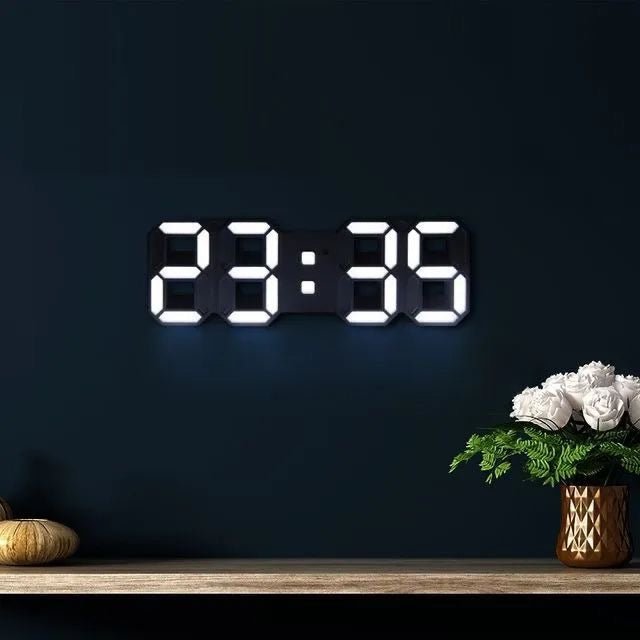 3D LED Veggklokke Norvo| Moderne Digital Klokke | Dimmbar LED Lys | Elegant Veggdekor