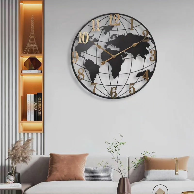 Norvo | 60cm Stor Verdenskart Veggklokke – Moderne Dekorativ Klokke for Stue