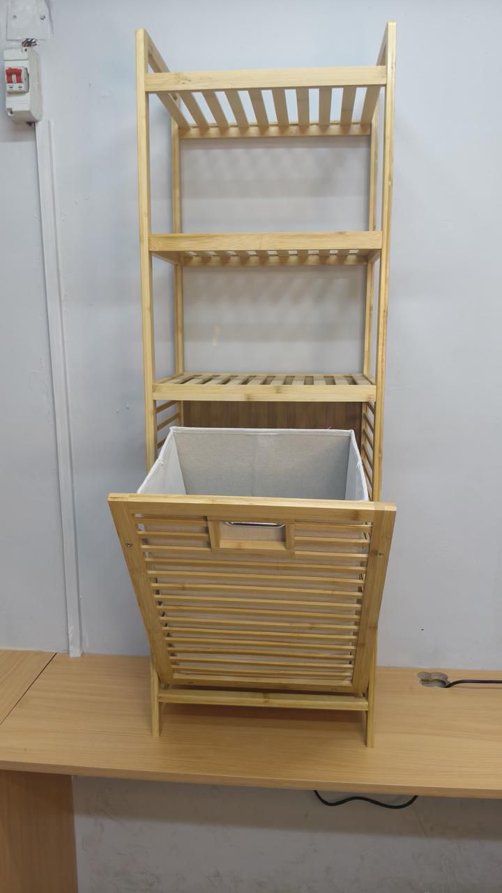 3 Tiershyller Bambus Vaskekurv Organizer Sort