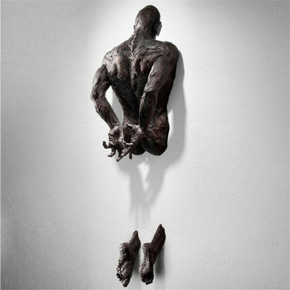 Norvo | Imitasjon Kobber Harpiks Ornament Abstrakt Figur Veggkunst Klatrer 3D Gjennom Vegg Statue Skulptur