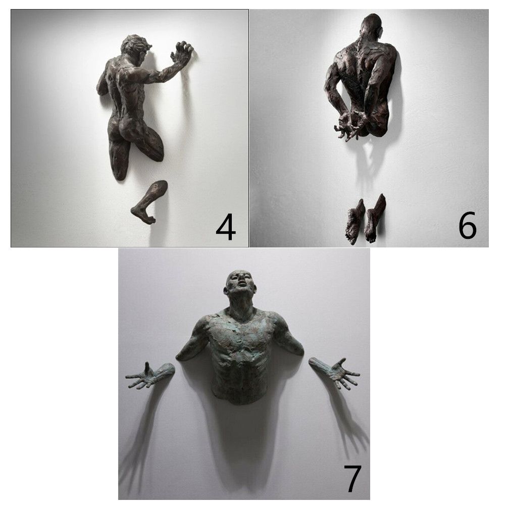 Norvo | Imitasjon Kobber Harpiks Ornament Abstrakt Figur Veggkunst Klatrer 3D Gjennom Vegg Statue Skulptur