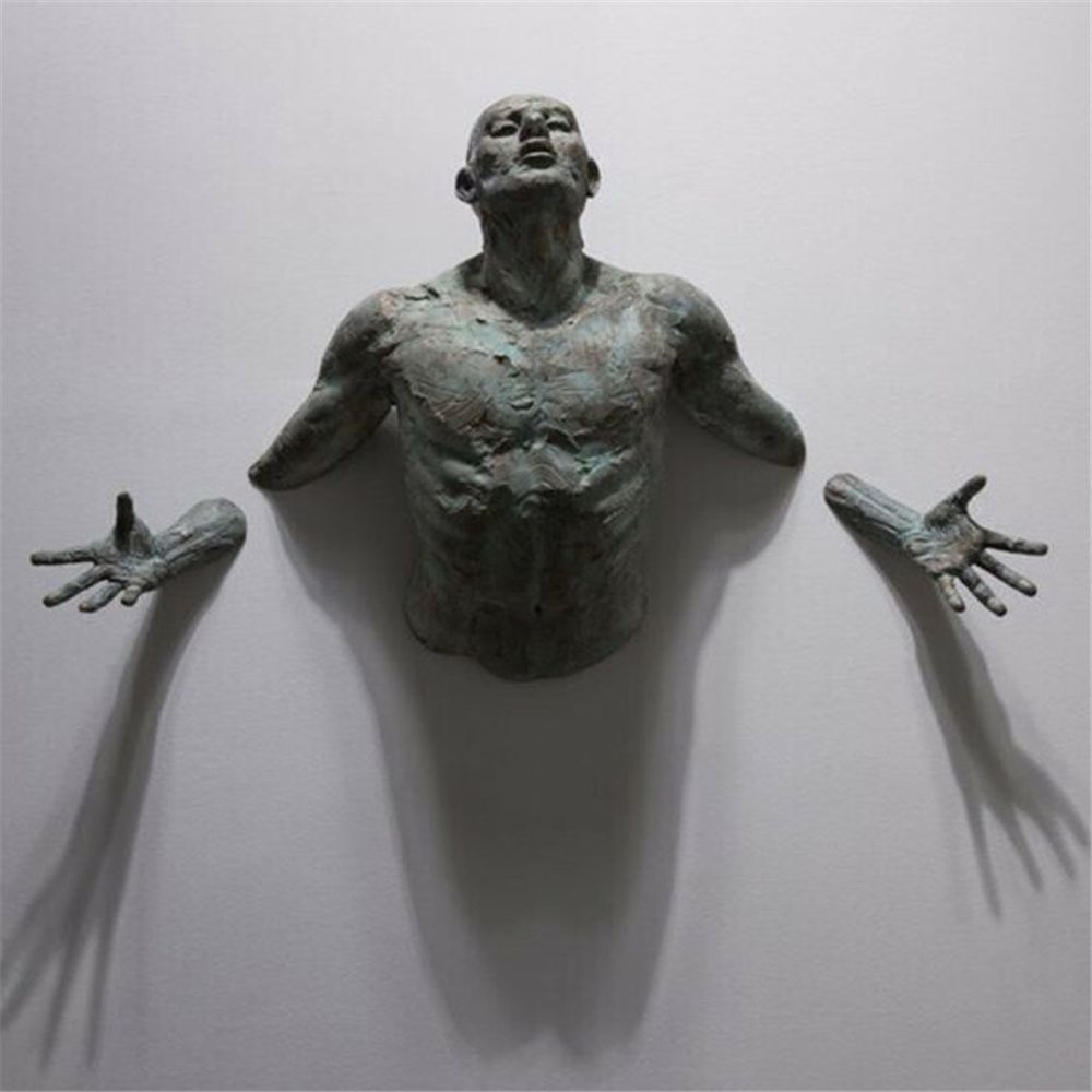 Norvo | Imitasjon Kobber Harpiks Ornament Abstrakt Figur Veggkunst Klatrer 3D Gjennom Vegg Statue Skulptur