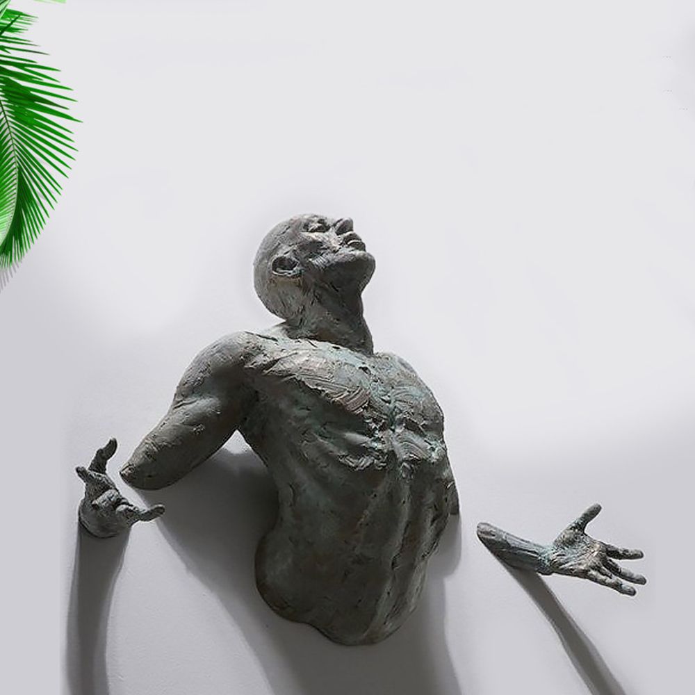 Norvo | Imitasjon Kobber Harpiks Ornament Abstrakt Figur Veggkunst Klatrer 3D Gjennom Vegg Statue Skulptur