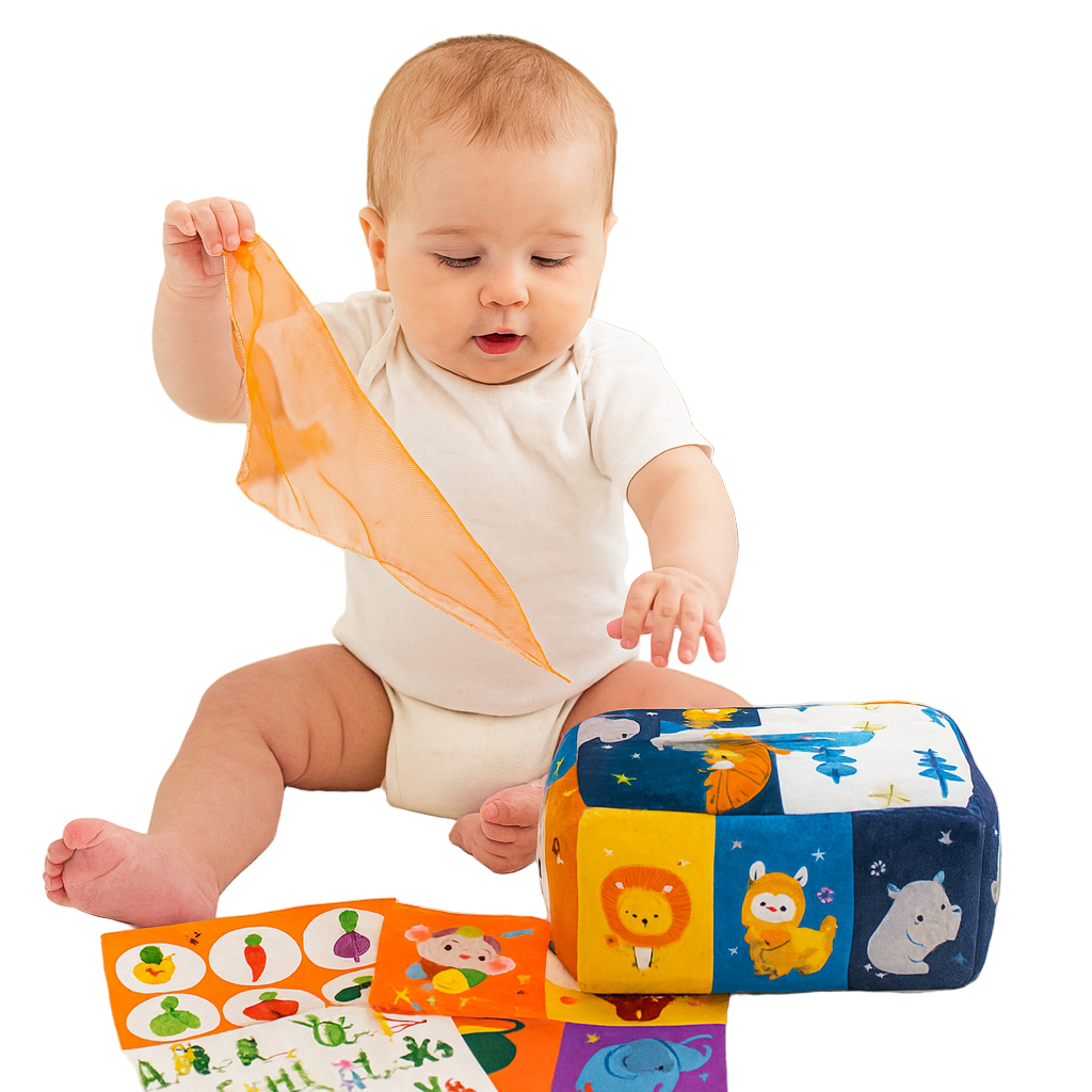 Norvo | Sensory Cube Stoffmønster Leke for Babyer