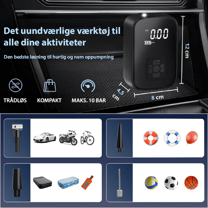 Norvo | Bærbar Elektrisk Luftpumpe for Dekk, Ballonger og Madrasser