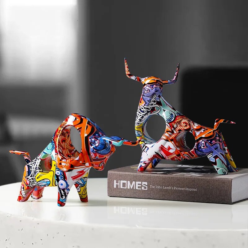 Norvo | Kunst Fargerik Okse Skulptur