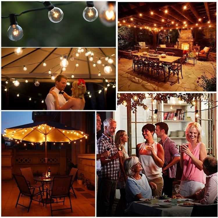 Norvo | G40-EU-25 G40 7.6m 175W E12 IP44 vanntett Retro Filament lyspærer lyskjede, 25 lyspærer LED dekorativ lampe for hage, bygg, bar, fest, bryllup, AC 220V, EU plugg (Varm Hvit)