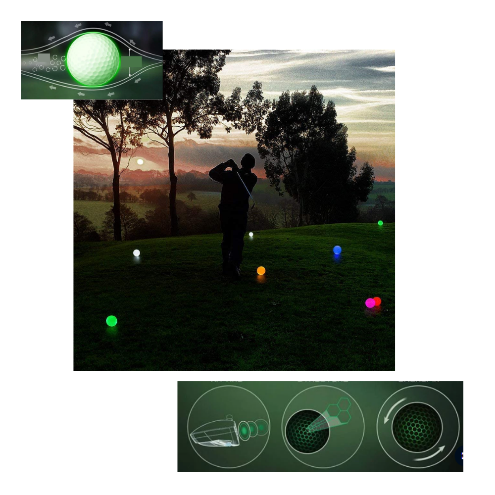 Pakke med 6 golfballer med LED-lys