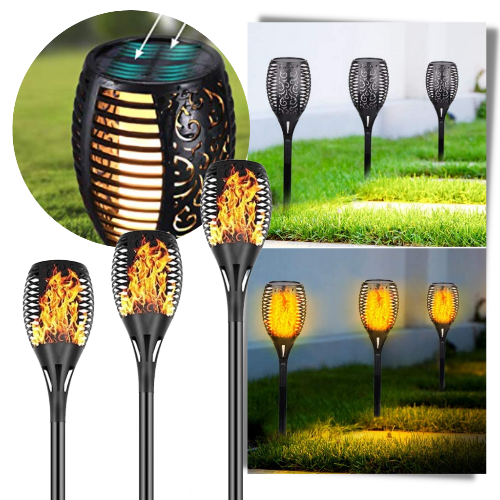 LED solcelle fakkel med flimrende flamme