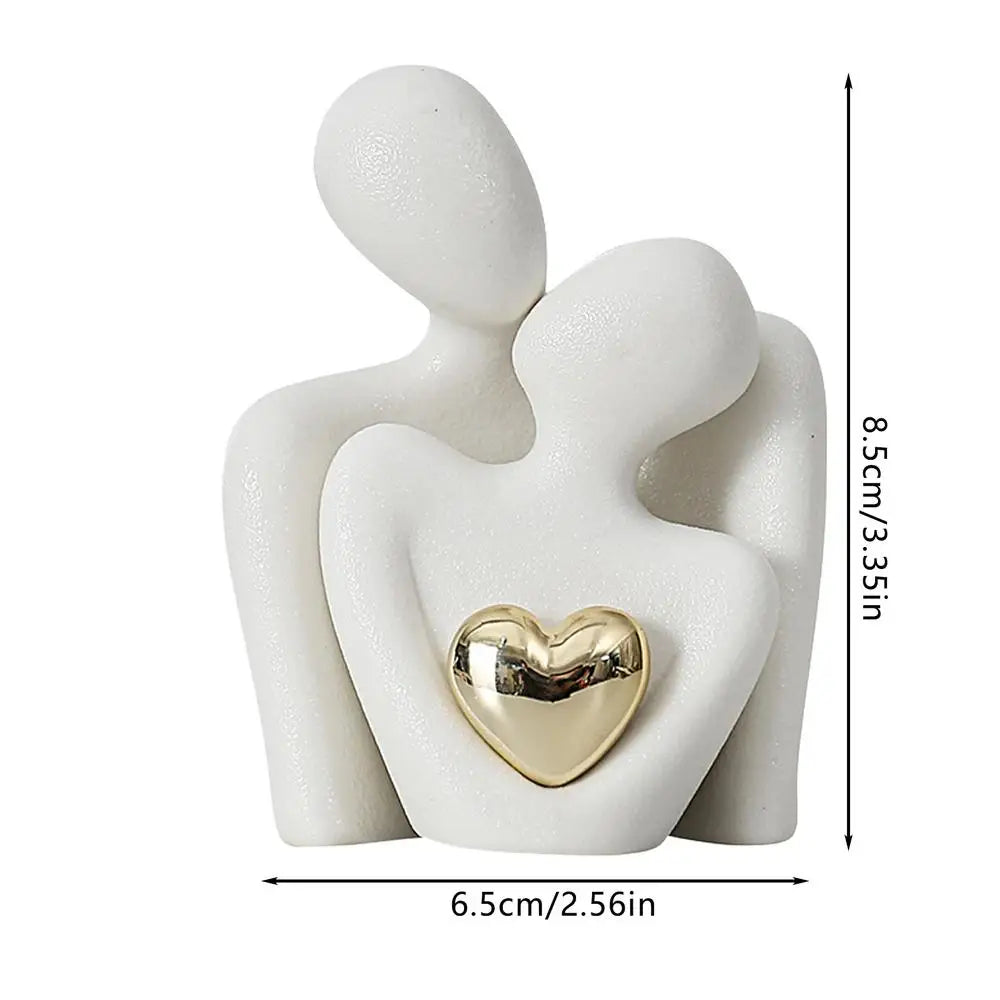 Norvo | Lovers Skulptur Minimalistisk Nordisk Abstrakt Keramisk Figur Kunst Med Gyldent Hjerte Akcent