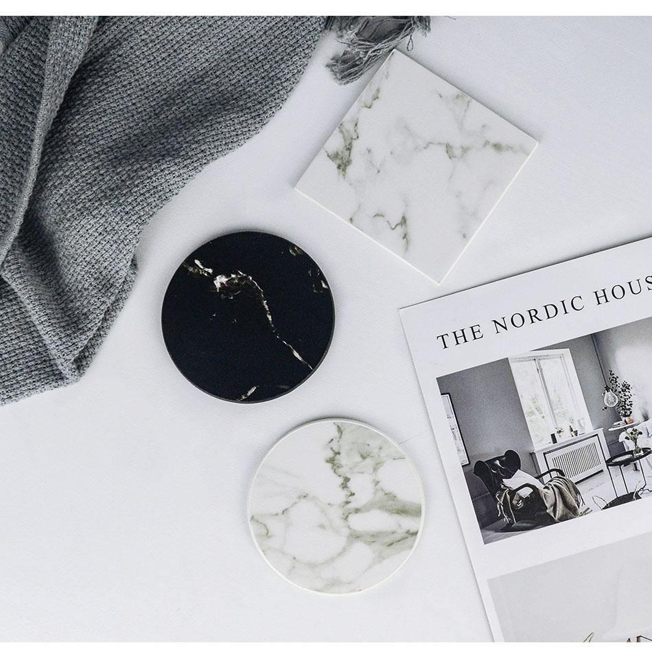 GarduruVegan Læder Coaster Set | Marmorutseende | Elegant Beskyttelse for Overflater