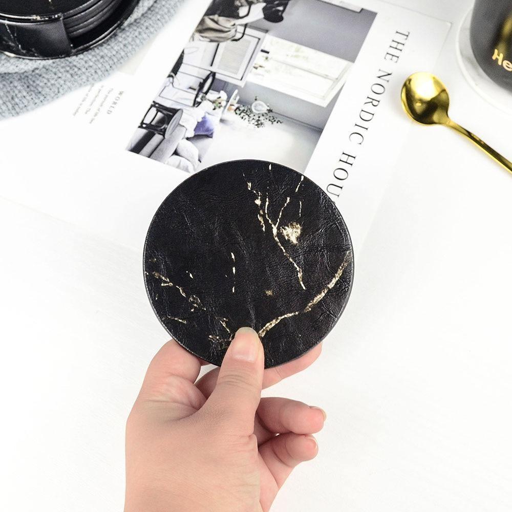 GarduruVegan Læder Coaster Set | Marmorutseende | Elegant Beskyttelse for Overflater