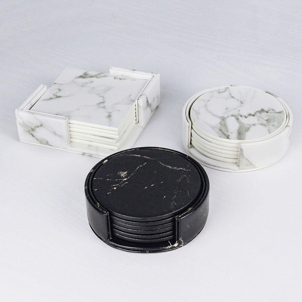 GarduruVegan Læder Coaster Set | Marmorutseende | Elegant Beskyttelse for Overflater