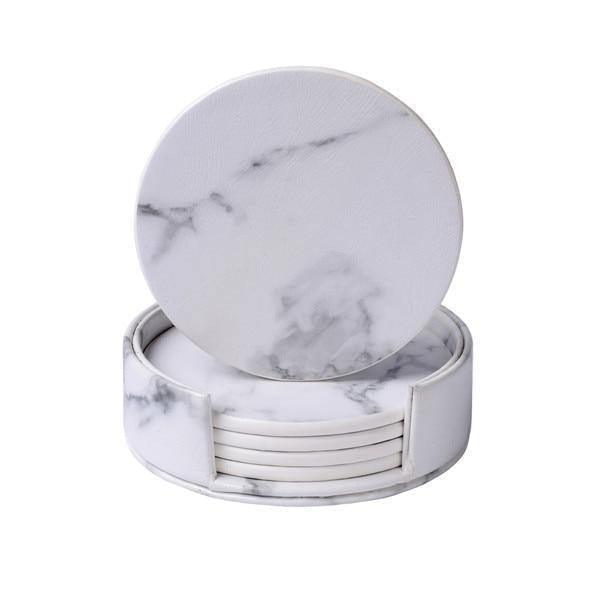 GarduruVegan Læder Coaster Set | Marmorutseende | Elegant Beskyttelse for Overflater