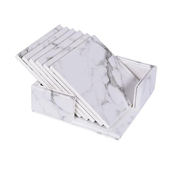 GarduruVegan Læder Coaster Set | Marmorutseende | Elegant Beskyttelse for Overflater