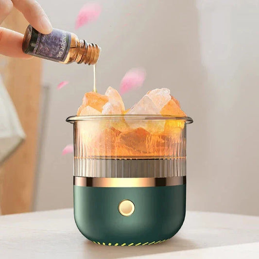 Norvo | Himalaya salt crystal lamp & essential oil diffuser, USB ultrasonisk luftfukter for hjemme & kontor