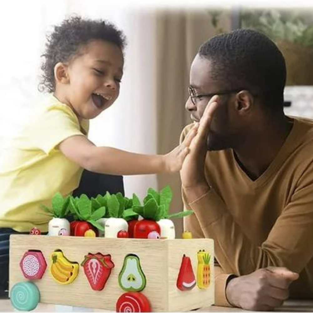 Norvo | FruitFarm | Montessori Hageformer Sorteringsleketøy i Tre for Småbarn - Frukt og Grønnsaker