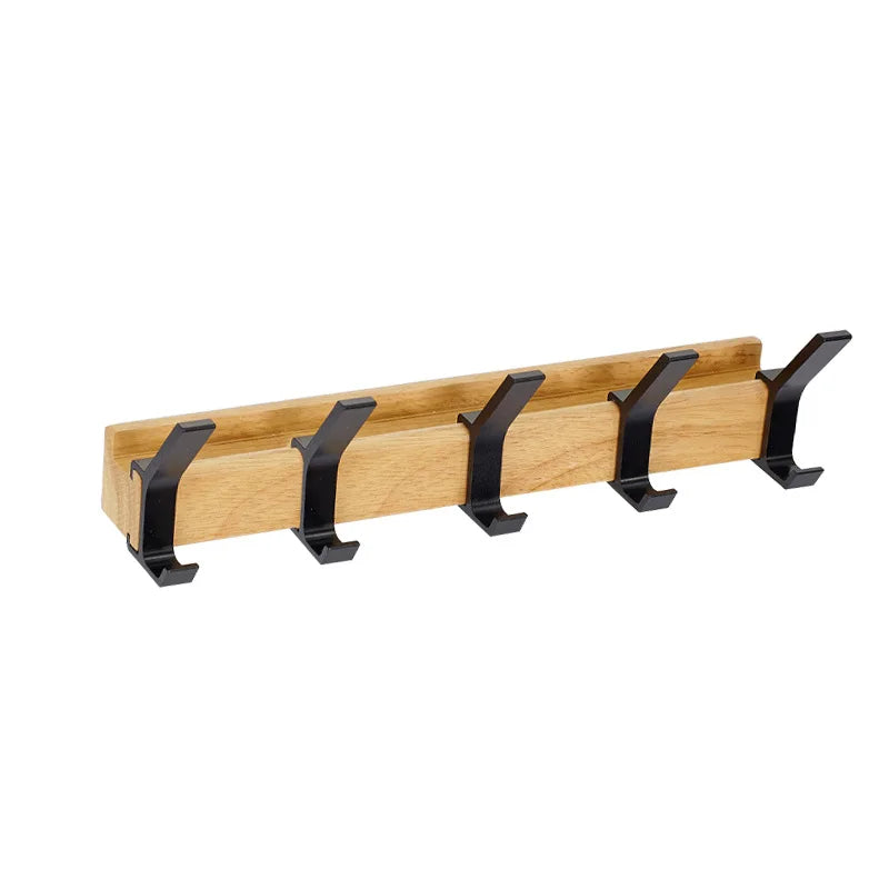 Norvo | Veggmontert Kleshenger med Flyttbare Dobbelkroker – Sort Nordisk Design – Tre & Aluminium – 40x7x7cm
