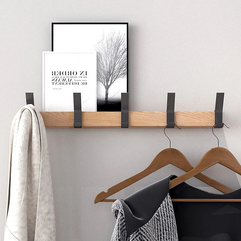 Norvo | Veggmontert Kleshenger med Flyttbare Dobbelkroker – Sort Nordisk Design – Tre & Aluminium – 40x7x7cm