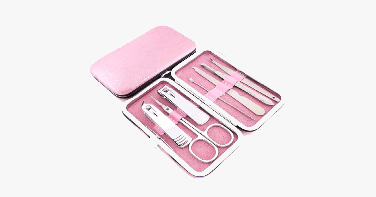 Norvo | 7-delt neglklipper sett - Leveres i et rosa etui - Perfekt for manicure!