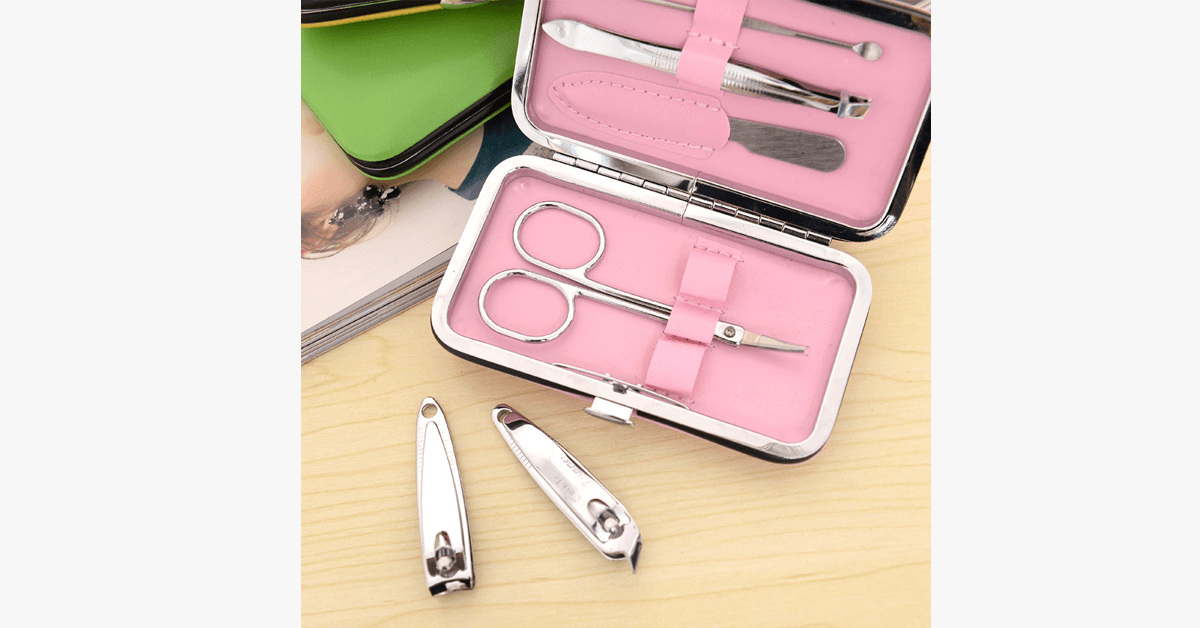 Norvo | 7-delt neglklipper sett - Leveres i et rosa etui - Perfekt for manicure!